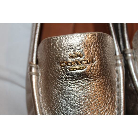 NEW COACH MARLEY LEATHER LOGO SLIP ON DRIVER LOAFER MOCASSINS GOLD SZ 9 - Picture 5 of 6
